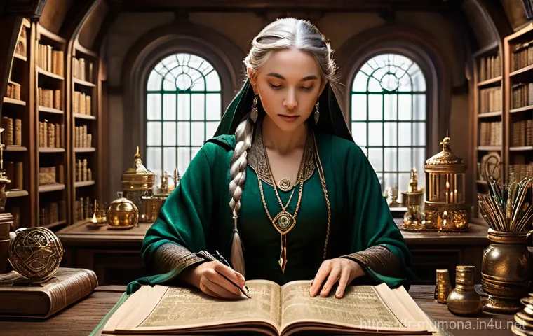 뮤 모나크 희귀 재료 거래 팁 - **A master merchant analyzing market data in a fantasy setting.**
    A wise and experienced female ...