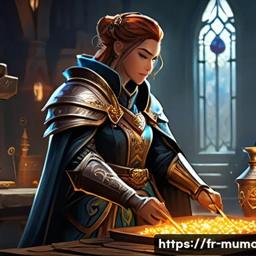 뮤 모나크 길드 아이템 제작 - **Prompt:** A dynamic, heroic scene of diverse MU Monarch guild members, all adorned in ornate, age-...