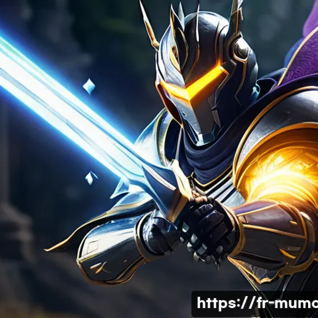 뮤 모나크 PVP 전략 - A dynamic PvP monarch warrior in mid-combat, wielding a high-speed sword with swift, fluid motions. ...